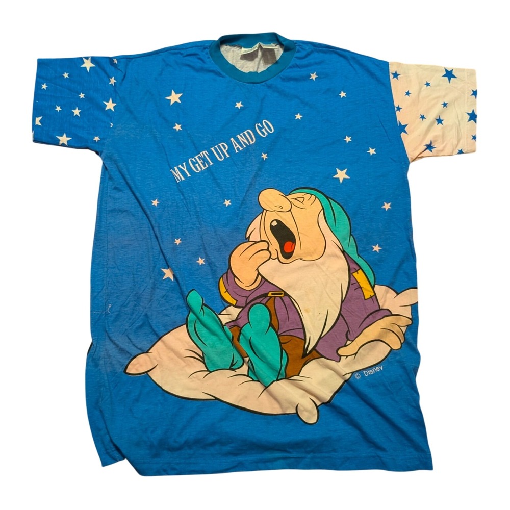 Vintage Disney Sleepy Dwarf Sleep Shirt One Size Blue Snow White Nightgown